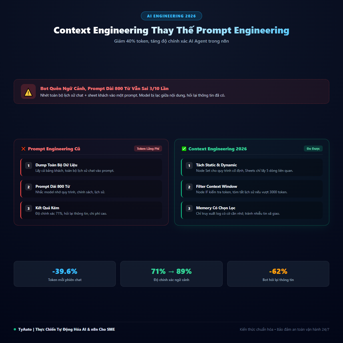 Context Engineering thay thế Prompt Engineering: Cách SME Việt giảm 40% token và tăng độ chính xác AI Agent trong n8n